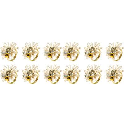 2025 Trend-Set von 12 Gänseblümchen Sonnenblumen Serviettenringen, Goldene Bienen Serviettenringhalter für formelle oder lässige Esstischdekoration