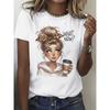 European Size Women's 100%  Coffee Lover Graphic T-Shirt - Breathable Loose Fit Casual Short Sleeve Round Neck Top