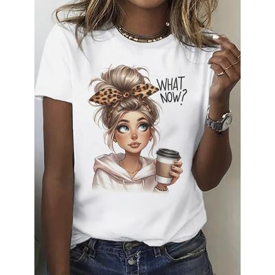 Europese maat Dames 100% Koffieliefhebber Grafisch T-shirt - Ademend Losse Pasvorm Casual Korte Mouw Ronde Hals Top