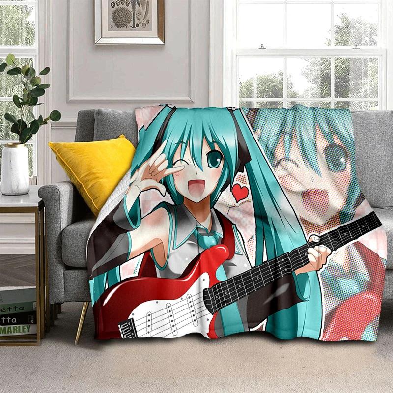 3D M-MIKUS Music VOCALOID Cartoon Girl Soft Plush Blanket,Flannel Throw Blanket for Living Room Bedroom Bed Sofa Cover Gift