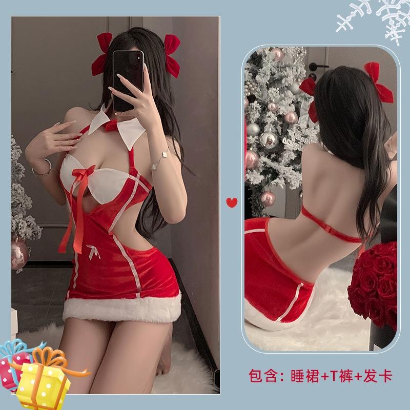 Sexy new year's day christmas uniform sexy lingerie velvet nightdress cosplay new c robe suit