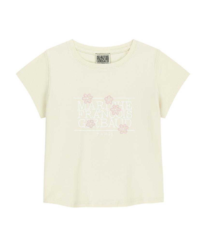 Malittepeulangsowajeobeo W Flower Classic Logo Cap Sleeve Slim Crop Tee Cream