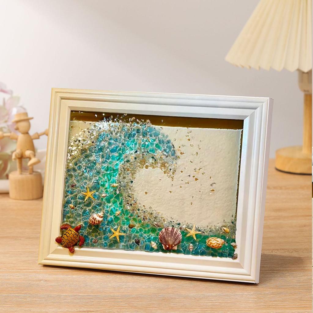 Ocean Glass Art Set Adult DIY Resin Beach Painting Material Pack Wave Material Pack + Photo Frame The Waves
