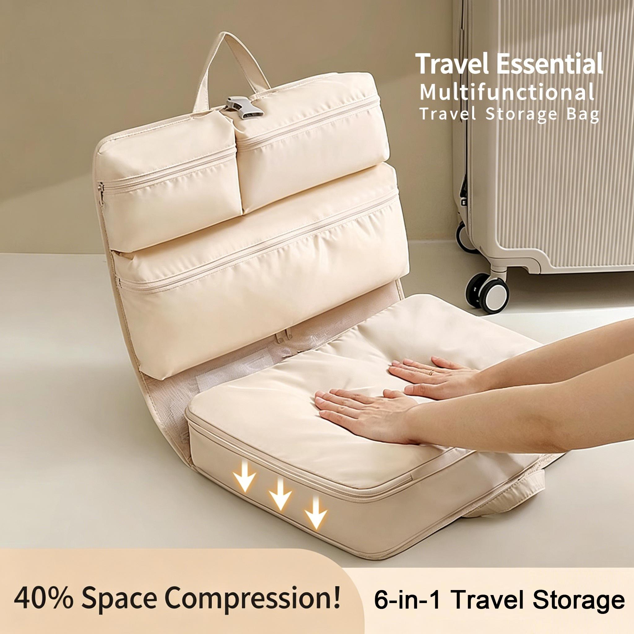 Portable Travel Compression Packing Cubes Set 6 Way Organized Storage For Clothes Foldable Hanging Design For Suitcase Luggage бежевый