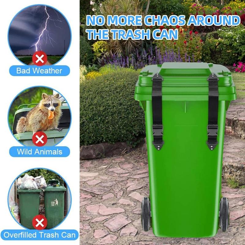 2 Pcs Trash Can Locks, Black Polyester Bin Lid Locks with Stainless Steel Spikes, Universal Fit, Easy Single Hand Release