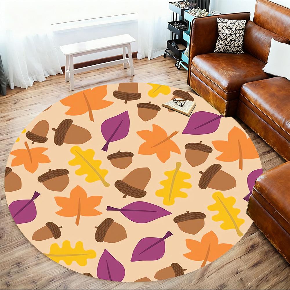 1pc Autumn Leaves Acorns Round Chair Mat Area Rug - Non-Slip, Floor Mat for Office, Bedroom, and Indoor Decor C1118120