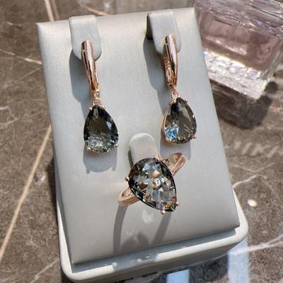 Gulkina585 Color-Preserving Rose Gold & Purple Gold Earrings and Ring Set