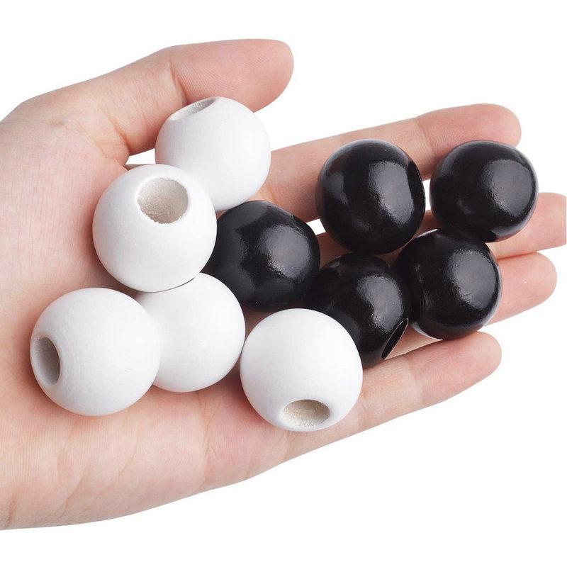 Round Wooden Beads Roller, White & Black Ball Spacer for Handmade Jewelry Accessories