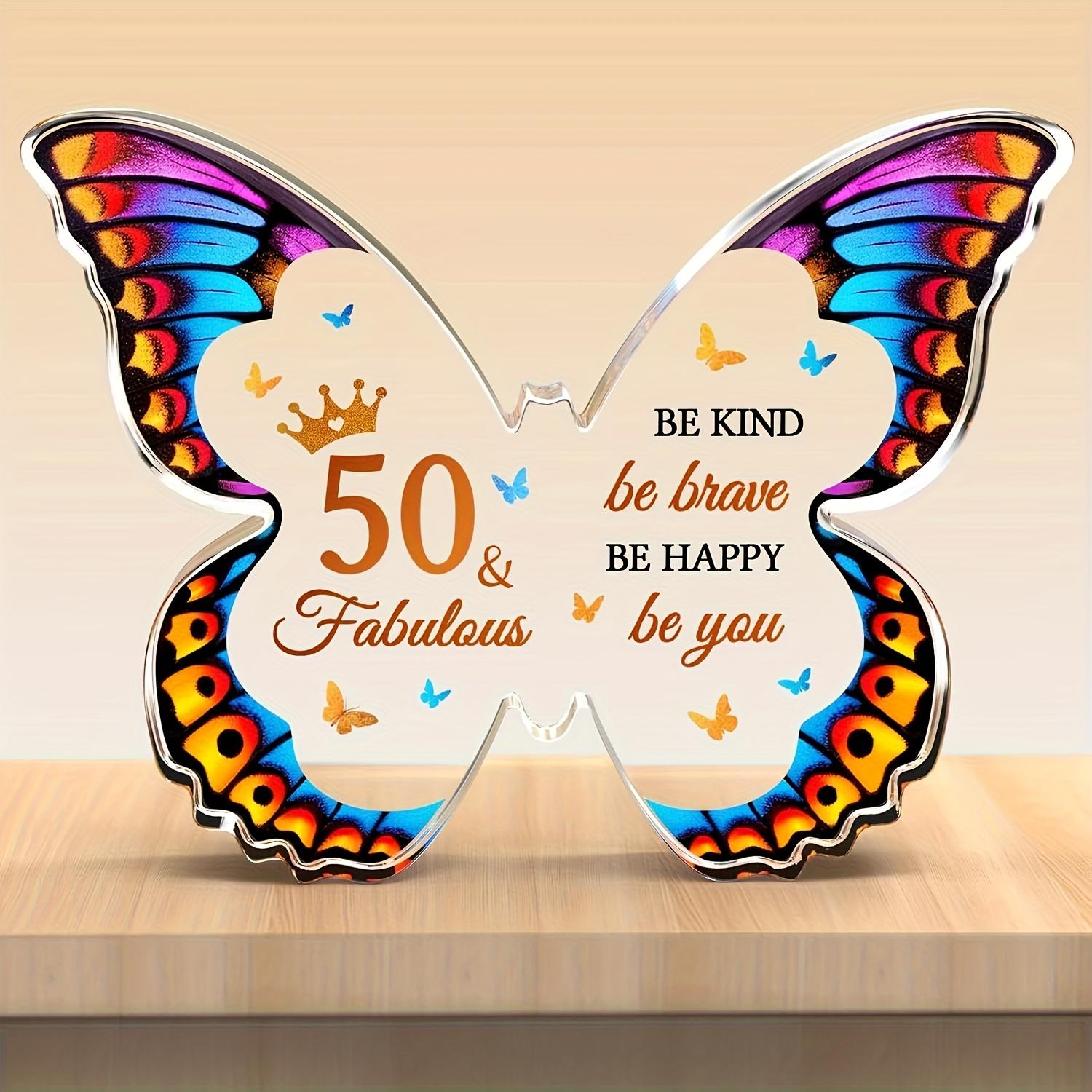 

1pc 50th Birthday Gift, Christmas & Halloween Decorations for Her, Wife, Husband, Sister, Brother, Best Friend - Butterfly-Shaped Acrylic Statue 9*11cm