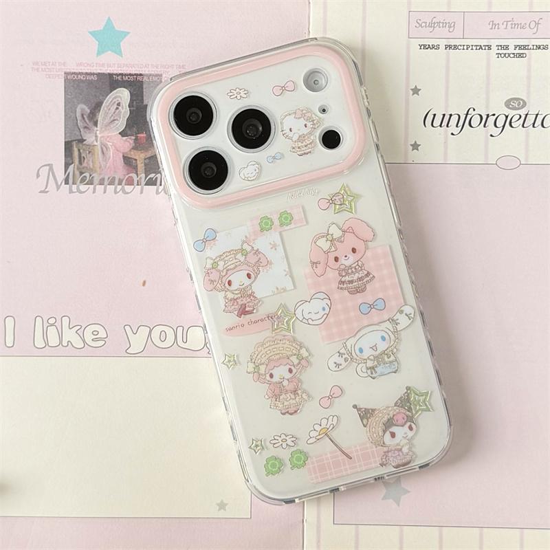 

Милые персонажи Hello Kitty Прозрачный чехол для телефона для iPhone 17 16 15 14 Pro Max Кавайный розовый браслет с бусинами Защитная крышка для G For iPhone 16ProMax