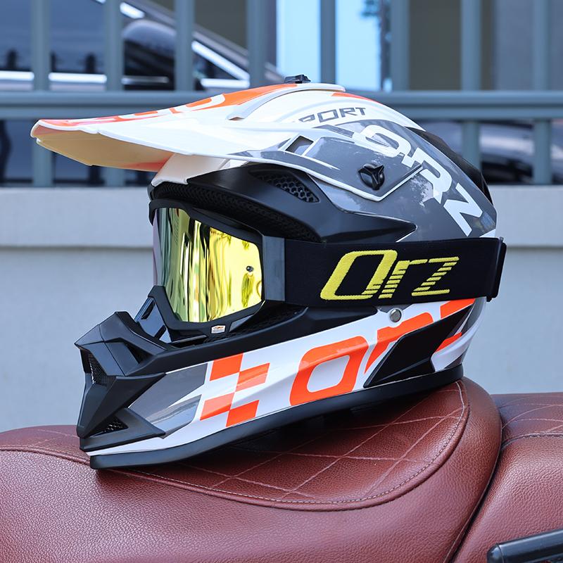 ORZ-F16-DOT Approved Off Road Motocross Helmet with Goggles, High Strength ABS Lightweight Shockproof All Terrain Safety Gear
