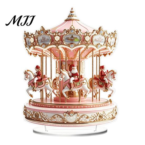Ferris Wheel Display 2D Acrylic Christmas Tabletop Decoration, Festive Village Scene Ornament Playground Theme with Snowman & Trees, Holiday