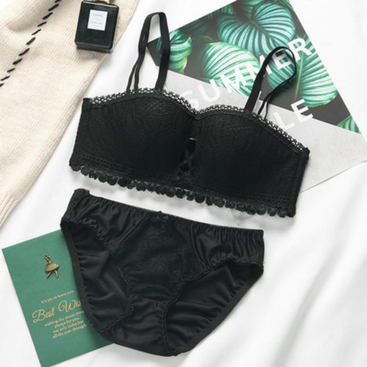 

Underwear Women s Non-Steel Ring Push Up Xiao Wen Bra Sexy Girl s Students Thin Breast Hugging Adjustable Push-Up Set 85B чорний