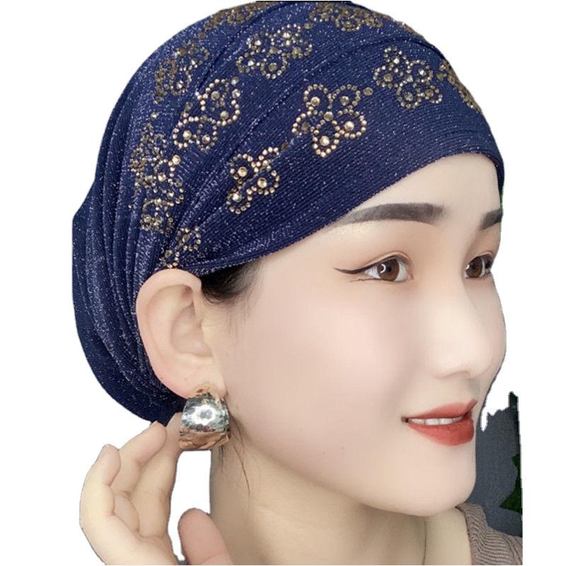 2022 New Design Plum Flower Ao Drill Hat Xinjiang Hat Muslim the New Scarf Is Easy to Cover the Head and Double Elastic Hat