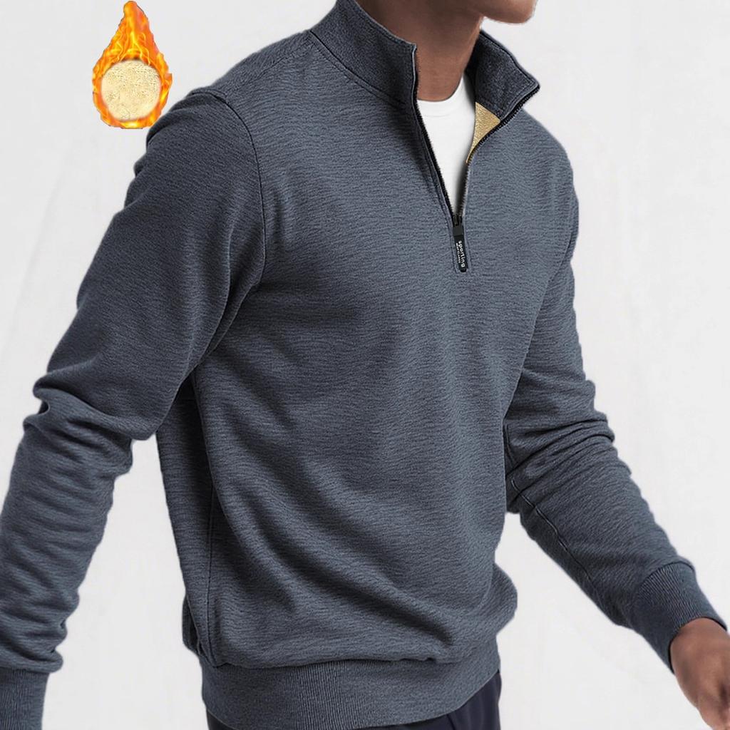 Winter Men's Velvet Sweatshirt Zipper Design Solid Color Lamb Velvet Turtleneck Base Shirt Jacket