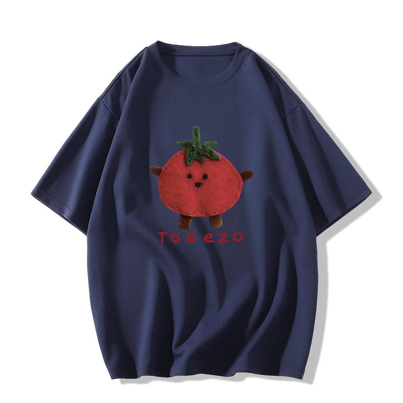 

Женская летняя 2025 года ретро белая хлопковая футболка с коротким рукавом, приталенная L темно-синий