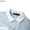 ZANZEA Women Casual Turn Down Collar Summer Short Sleeve Pleated Dress