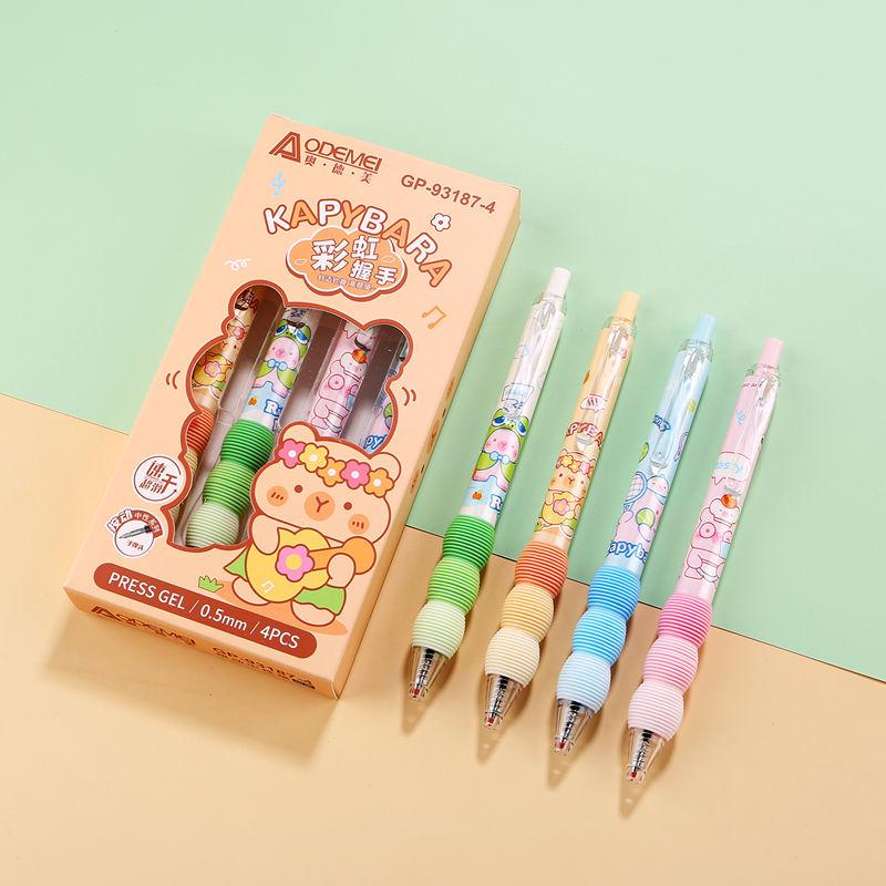 4-Pack Click-Action Neutral Pen with Sponge Grip for Students - Black Ink Press-Type Bouncing Pen