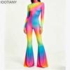 Women Christmas Flare Jumpsuit Candy Cane Snowflake Pattern Bell Bottom Skull Bodysuit Halloween Xmas Clubwear Party Costume