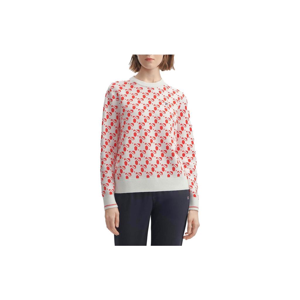 Fila Comfortable Breathable Round Neck Pullover Long Sleeve Knit Sweater Women Sweater Legendary-Red F11W341405FRD