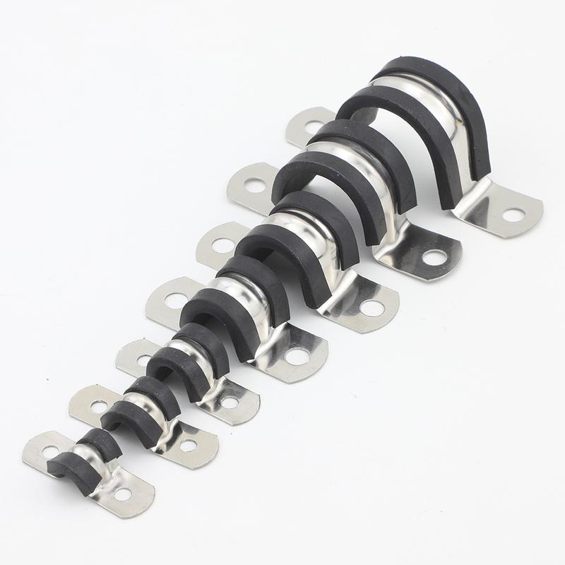 JUIDINTO 1/2/5pcs Rubber Lined P Clip Cable Mounting Wiring Hose Clamp 6-200mm Stainless Steel Cushion Pipe Clamp