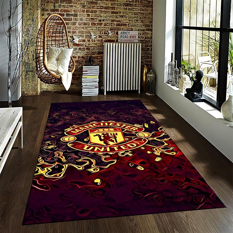 "Manchester United Logo Printed Carpet Red and Yellow Decorative Rug" Suitable for use as an anti-slip for living room bedroom sofas