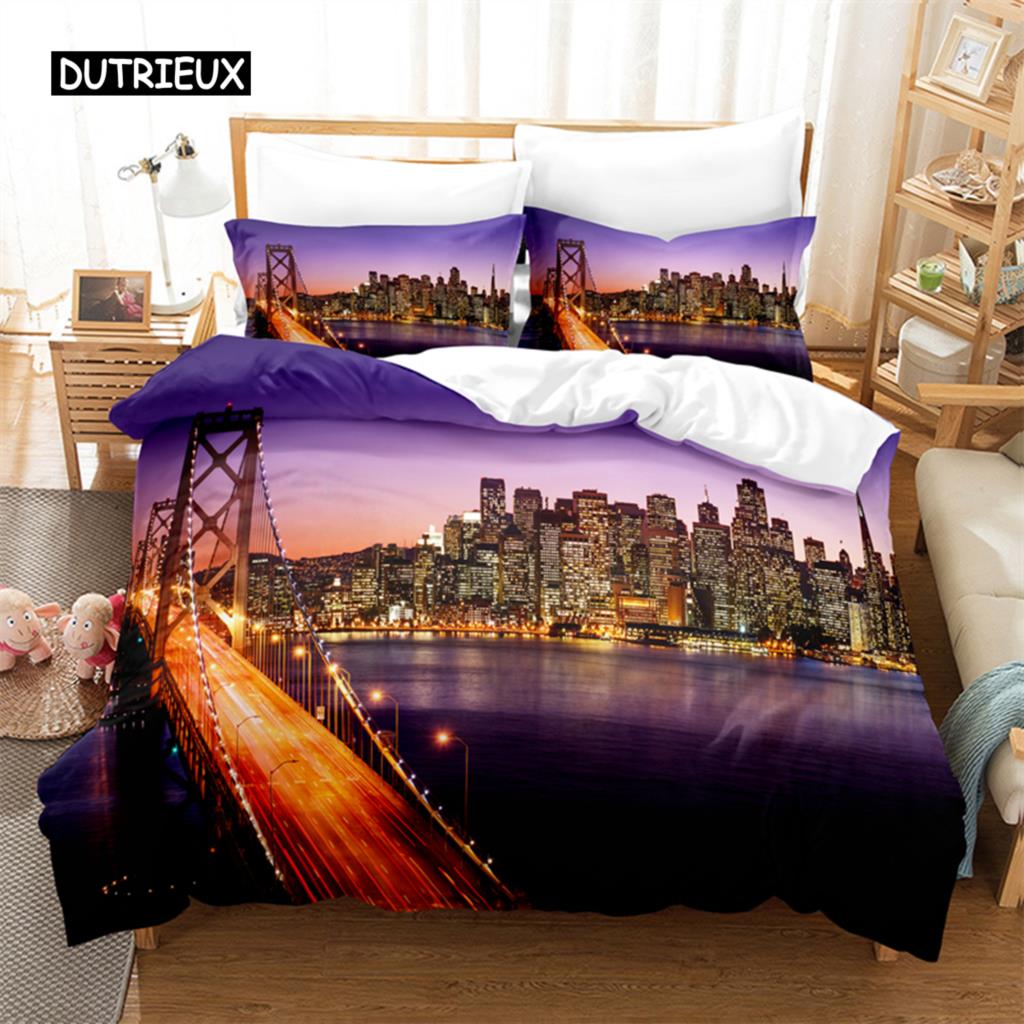 Seaside City Bedding Set Duvet Cover Set 3d Bedding Digital Printing Bed Linen Queen Size Bed Set  Fashion Design