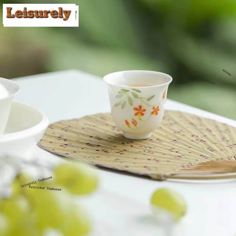 1pc/lot White Porcelain Hand-painted Flowers Teacup Vintage Tea Bowl Water Jug Meditation Cup Jianzhan Tableware Supplies 11ml