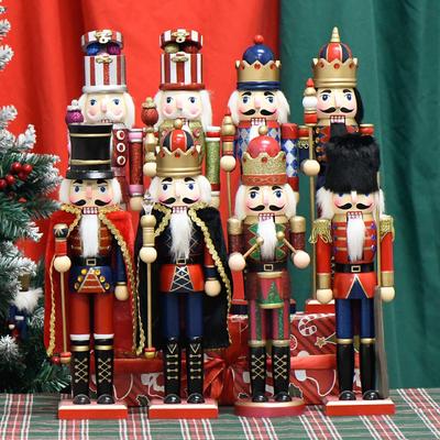 38CM Christmas Nutcracker Puppet Wooden King Soldier Doll Vintage Handmade Holiday Gift Party Decor