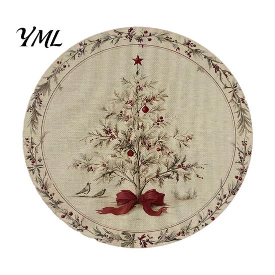 Round Washable Placemats Christmas Placemat, 14 Inch Festive Pattern Anti Slip Tabletop Protector, Heat Resistant Table Pad Insulation Place