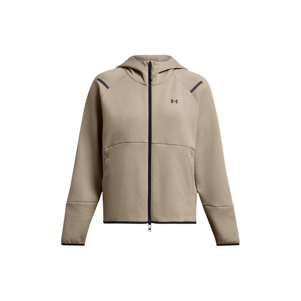 Under Armour UA Unstoppable Logo Printed Fleece Hooded Long Sleeve Jacket Women Jackets Khaki 1379842-203