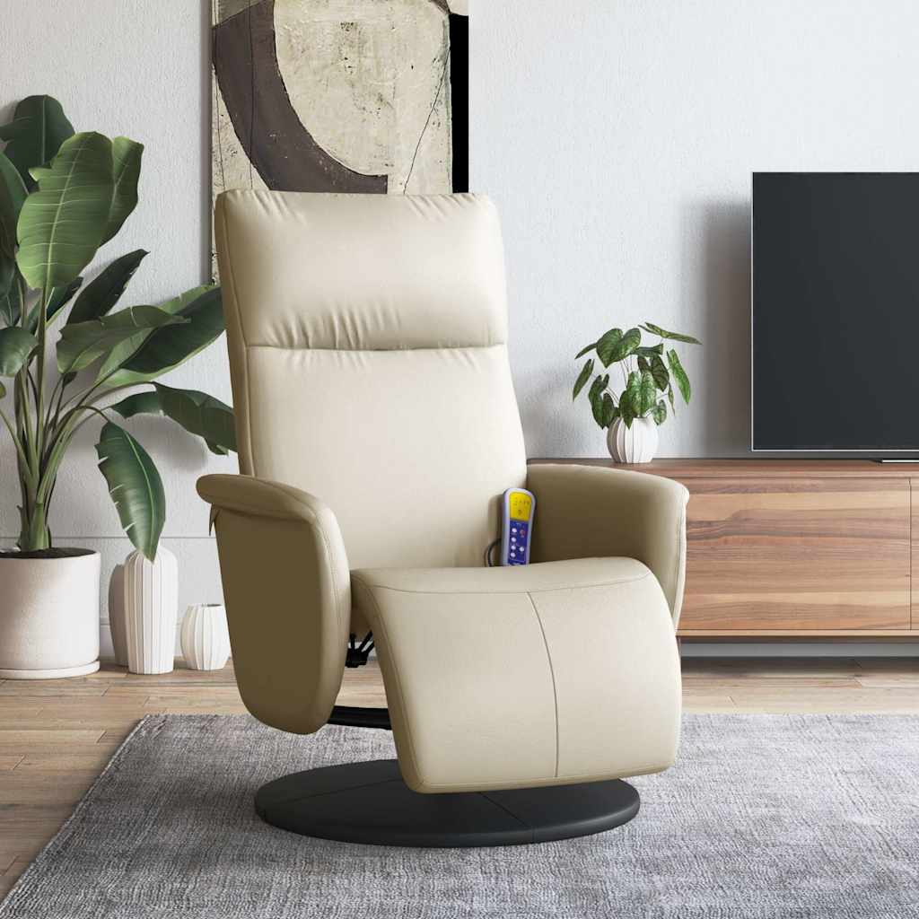 Massage Chair with Footrest Cream Faux Leather
