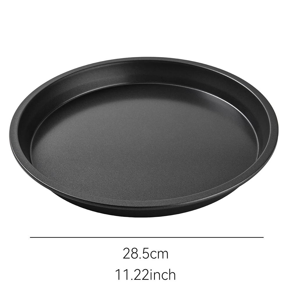 Kitchen Pizza Mould Pan Carbon Steel Ware Baking Pan Round Pizza Tray Round Baking Tray Heat-resistant for Home Pie Tins Black