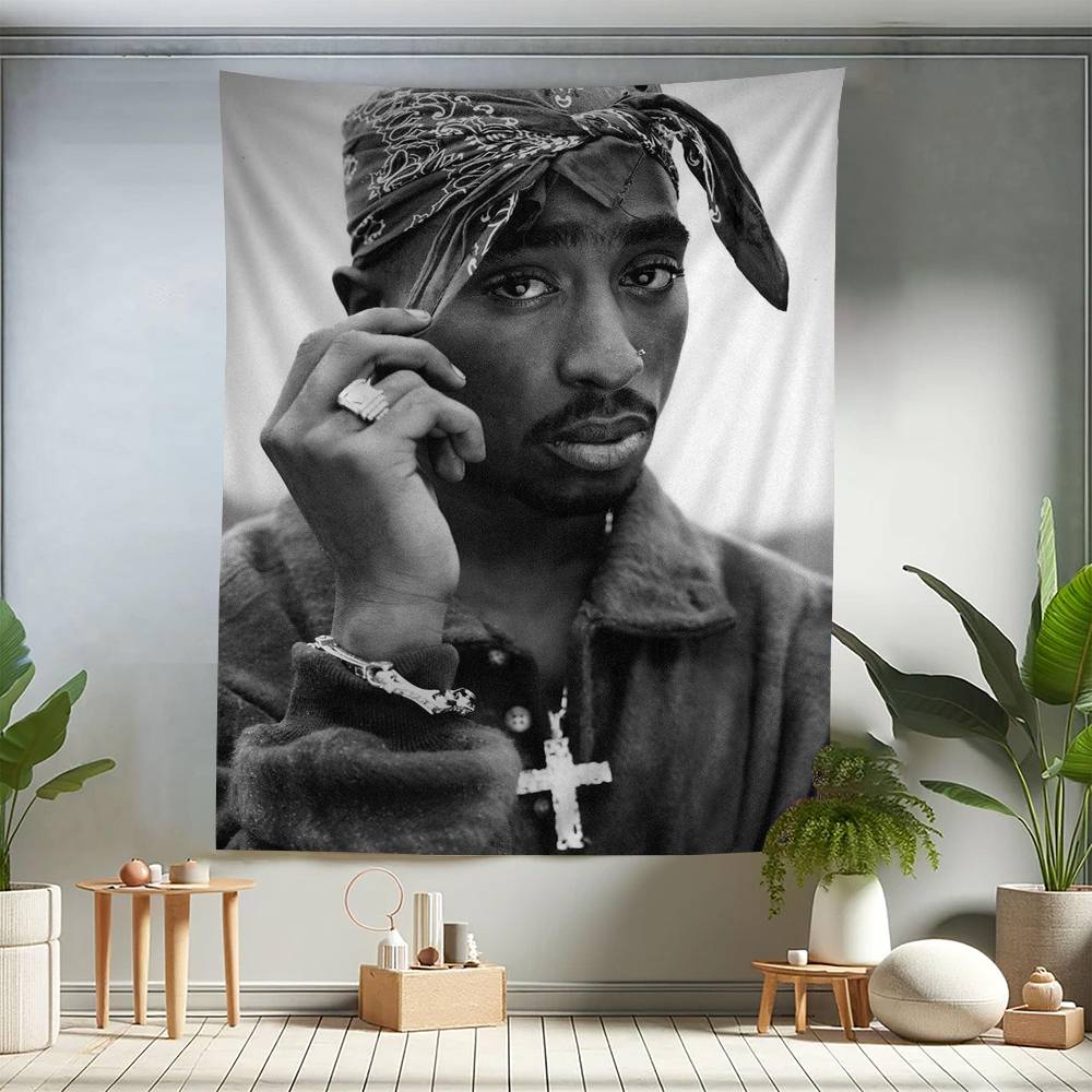 Rapper TTupac SShakur Cartoon Tapestry Art Science Fiction Room Home Decor Wall Hanging Sheets
