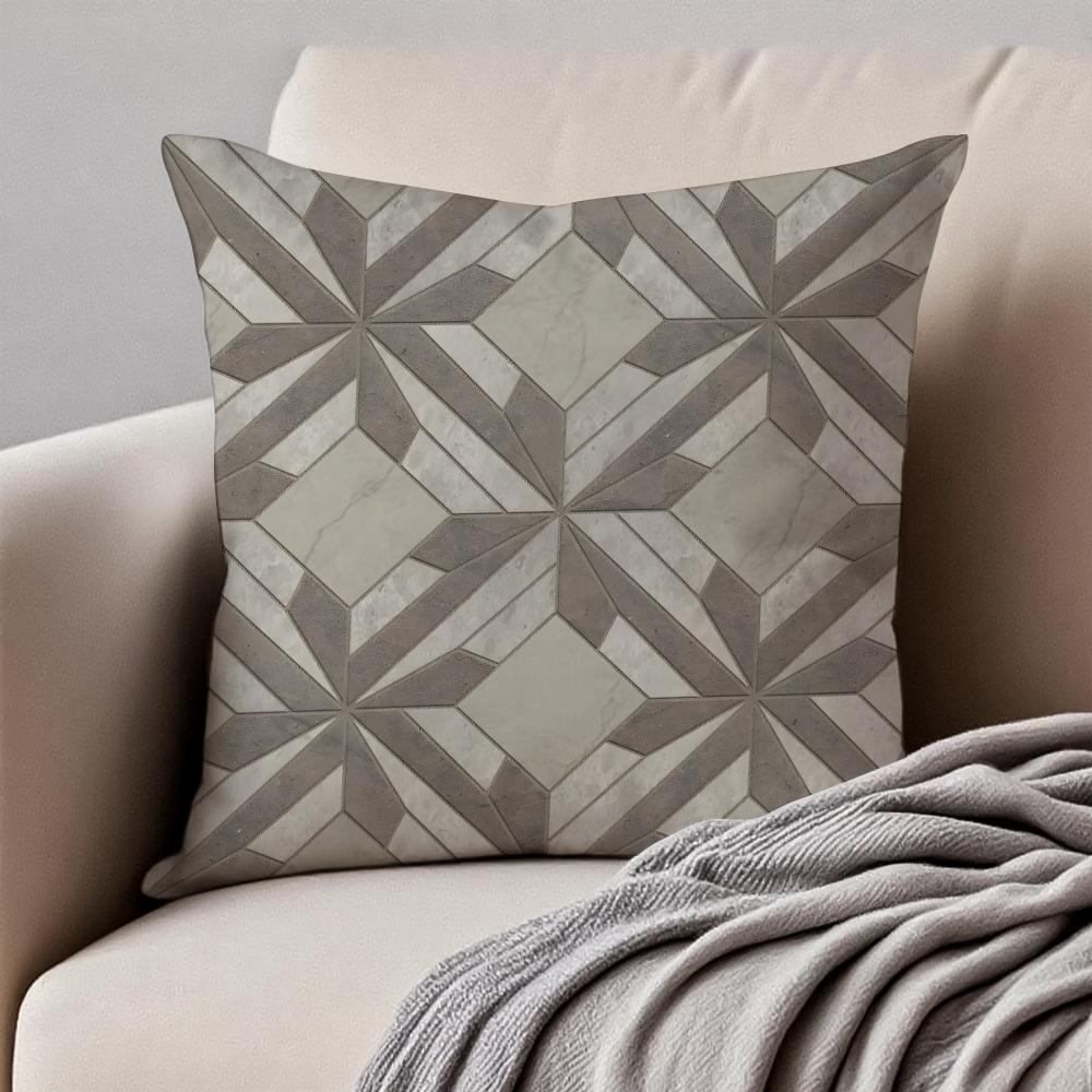 

Retro Geometric mosaic tiles Cushion Cover Pillowcase Antidustmite Invisible Zipper Short Plush Sofa Cushion 30X30cm