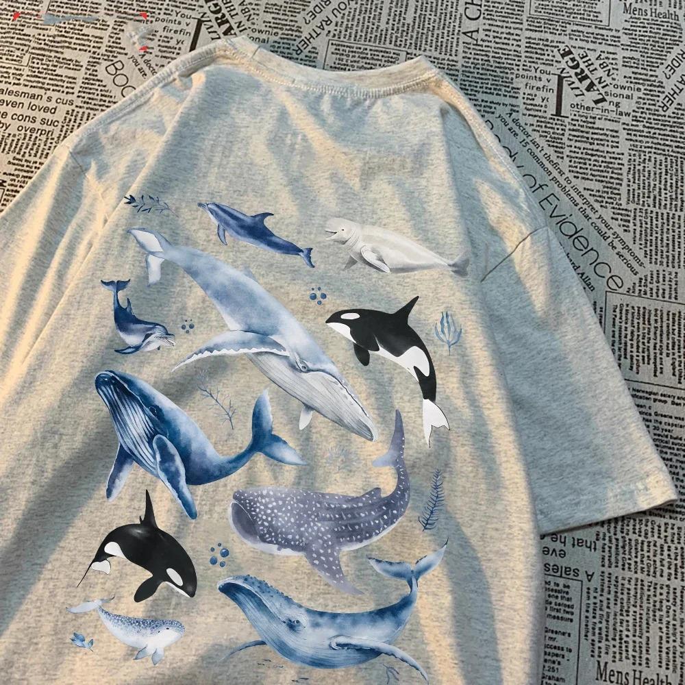 Fashion Women'S T-Shirts Ocean And Whales Printing Tops O-Neck Soft Short Sleeve Summer Casual Female Clothes