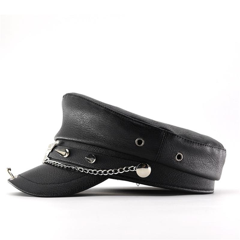 Contemporary Militaries Cap With Bullhead Rivet Chain Design Breathable Adjustable Outdoor Hat for Women Girls