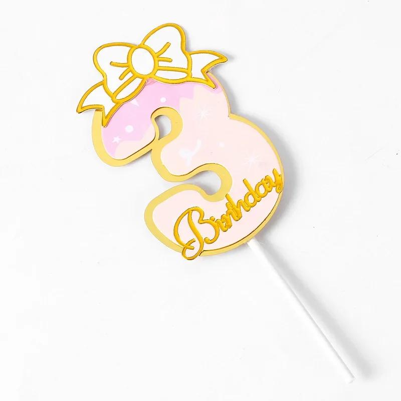 New Digital Decoration Happy Birthday Number Cake Insertion 0 1 2 3 4 5 6 7 8 9 Cake Topper Girls Boys Baby Party Supplies Decor