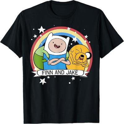 CN Adventure Time Finn And Jake Rainbow Stars Portrait T-Shirt