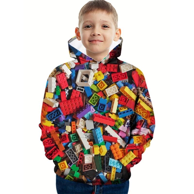 Herbst 3D Baustein Bedruckte Hoodies Modische Lässige Sport Langarm Kinder Jungen Kapuzen-Sweatshirts