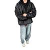 Men's Black Faux Leather Hooded Bomber Jacket - American Style Short Silhouette