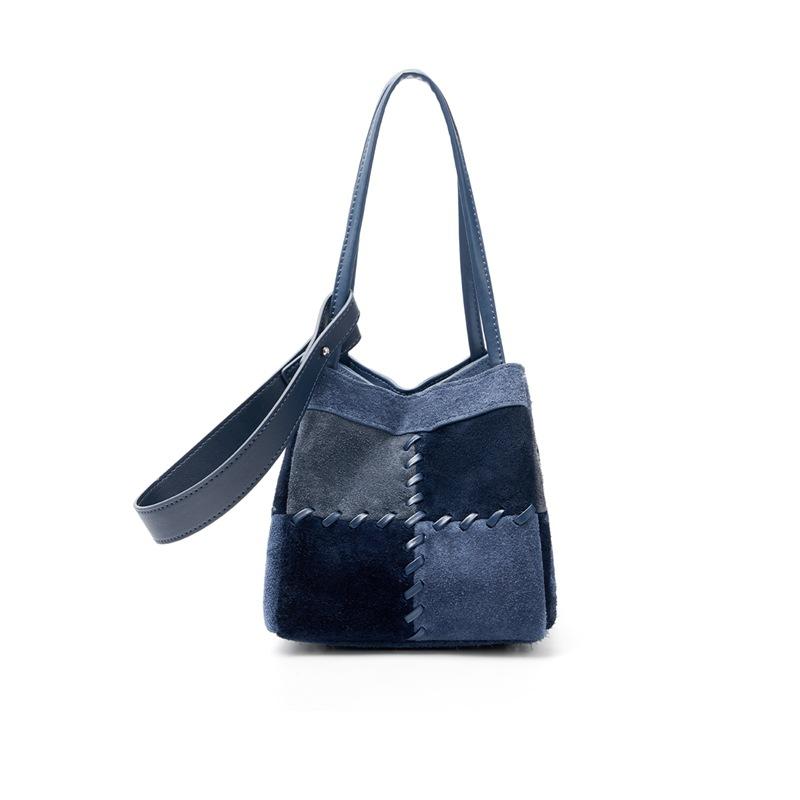 Stylish and exquisite small bag, genuine leather vegetable basket, bucket bag, new color matching matte cowhide retro shoulder handbag
