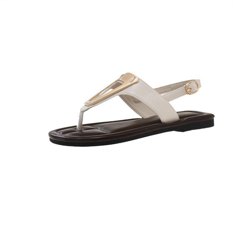 French Metal Toe Herringbone Sandals 2025 Summer New Beach Roman Shoes Comfortable Soft-soled Flat-soled Roman Sandals
