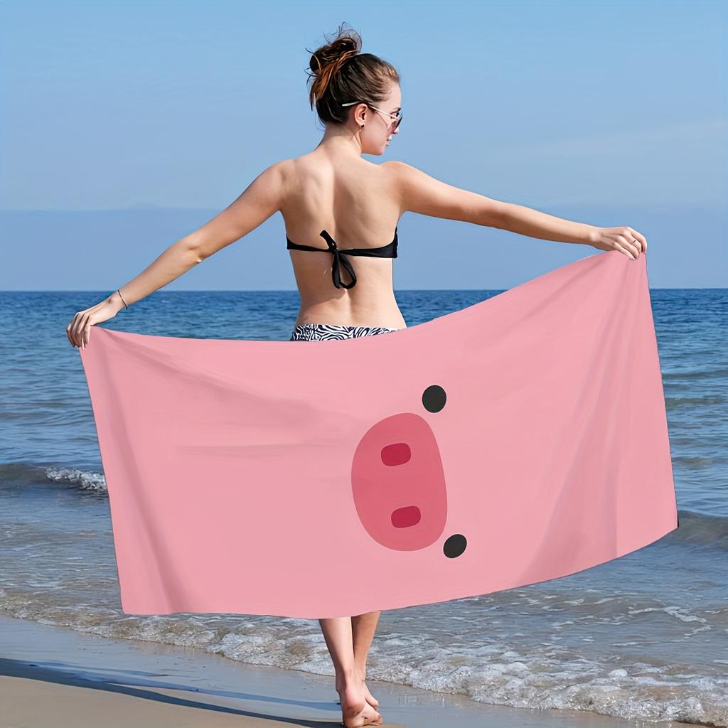 Cute Pink Pig Face Beach Towel Single Sided 2D Print Soft Microfiber Absorbent Towel For Pool Beach Bath Time Sweet Adorable