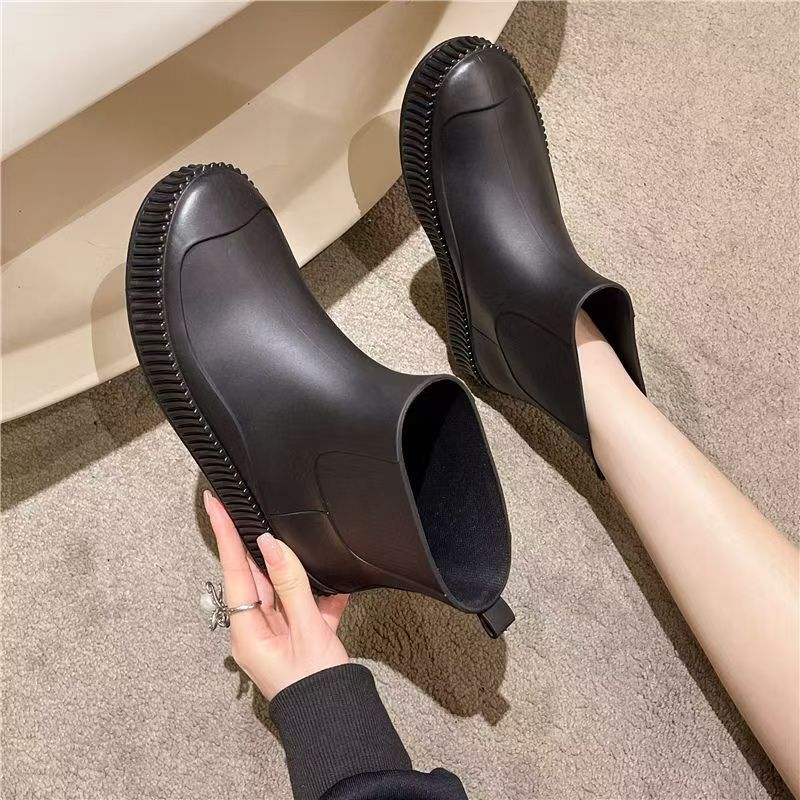 Woman's New Flat Sole High Top Rain Boots Thick Sole Non Slip Four Seasons Round Toe Slip On Waterproof Kitchen Work Boots