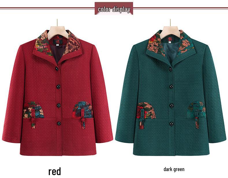 Elderly Women's Chinese Style Plus Size Turn-Down Collar Jacket - Fashionable Spring and Autumn Top for Grandma