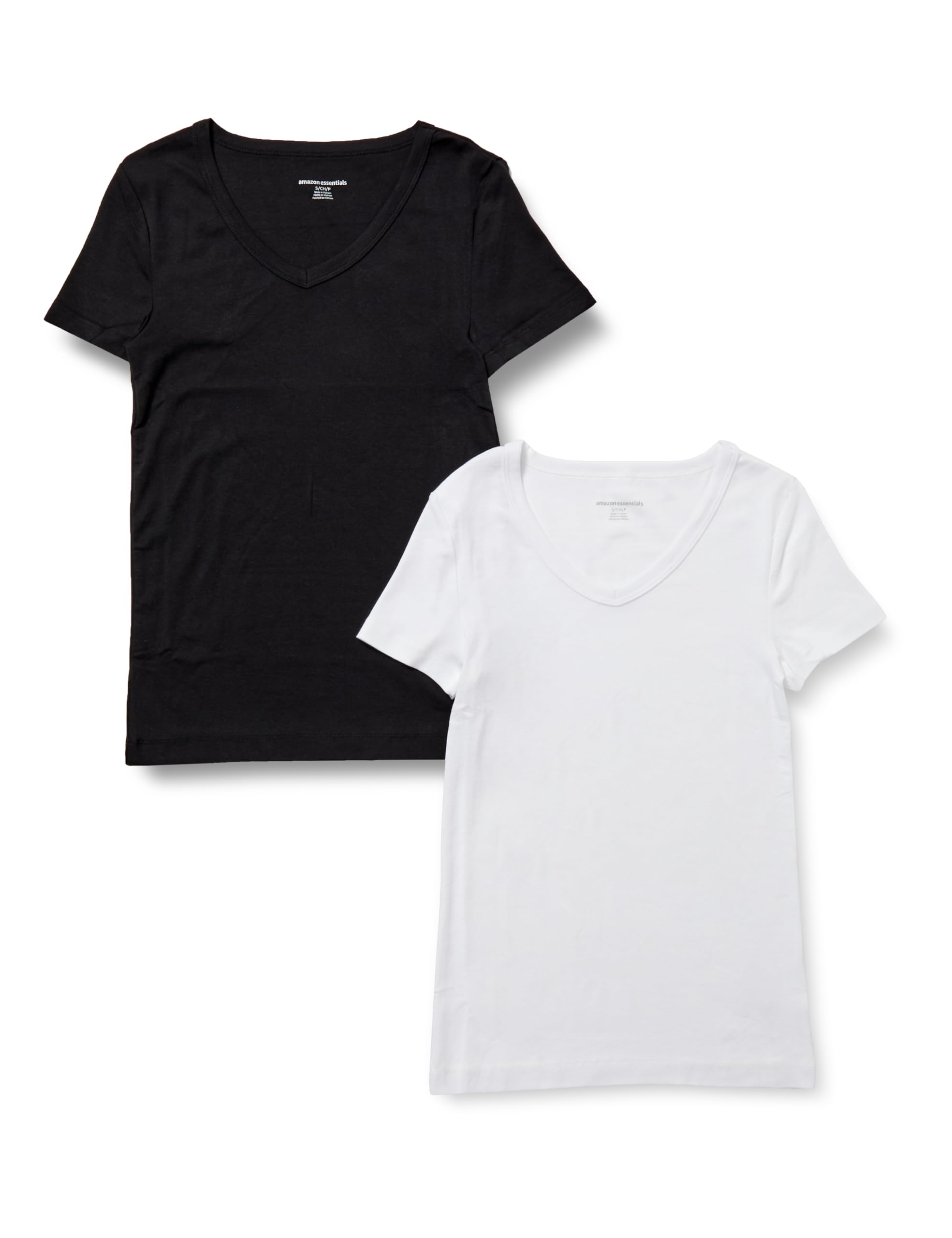 

Amazon Essentials 2-Pack Women s Slim Fit Short Sleeve V-Neck T-Shirts, Black/White, Size M