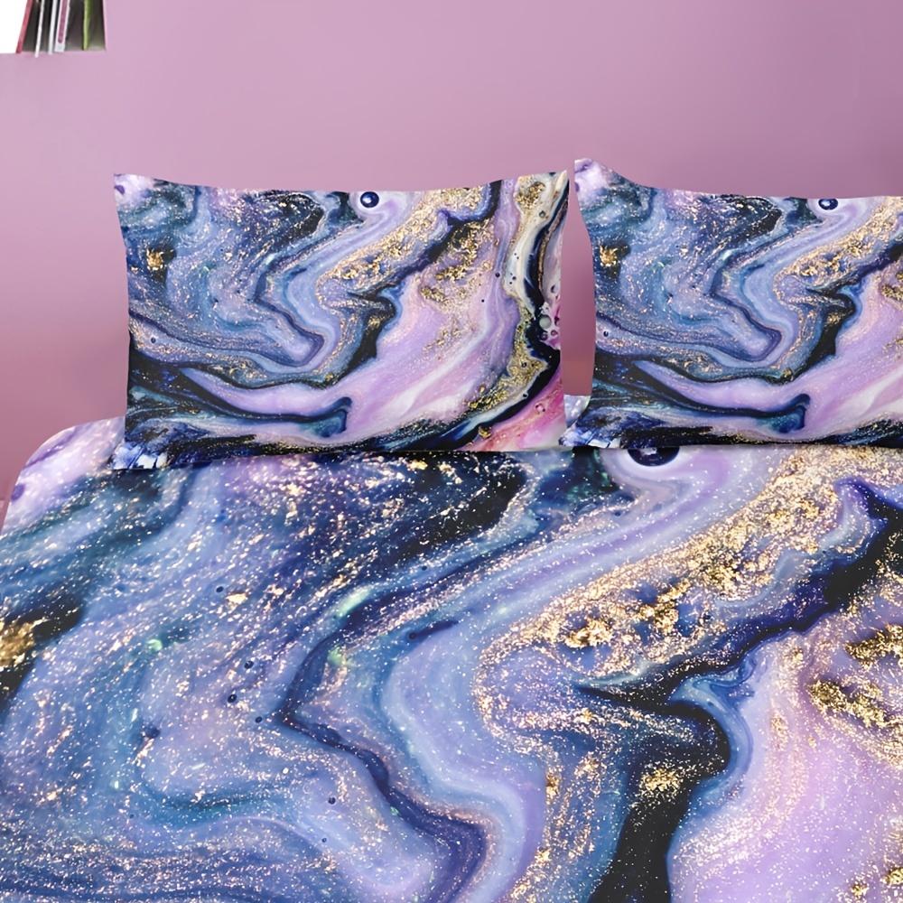 3Pcs Retro Watercolor Marble Bedding Set - Burning Mountain Printed Duvet Cover And Pillowcases (1Pc/2Pcs) - Guest Room