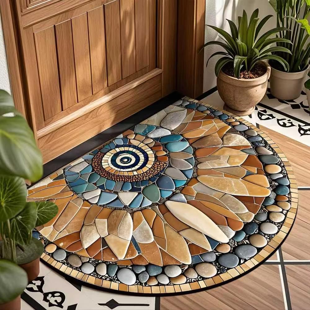 Vintage Stone Half-Circle Rug Comfortable Indoor/Outdoor Entryway Doormat Non-Slip Kitchen Mat Home Decor