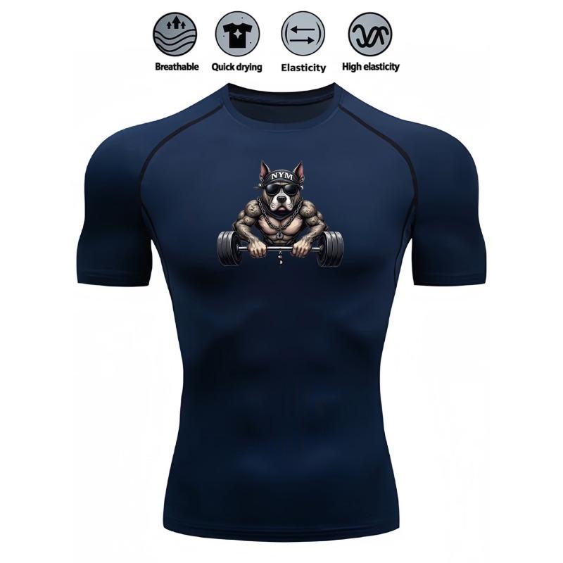 Mens Compression Short Sleeve T-Shirt Muscular Bulldog Weightlifting Graphic Breathable Quick Dry High Elasticity Gym And Streetwear Athletic Top
